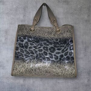 Sondra Roberts Squared Animal Print Taupe Crossbody Tote Bag